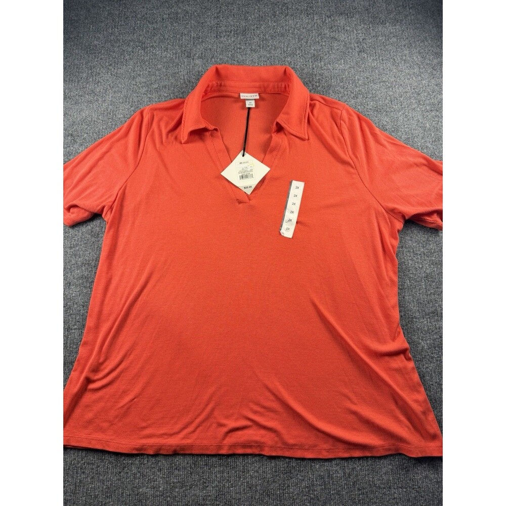 Ava & Viv Women’s 2X 20/22 Coral Orange Ribbed Polo Shirt NWT Plus Size